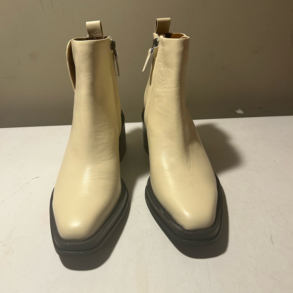 Franco Sarto ivory color leather ankle boots 1.5” block heels various sizes NWT